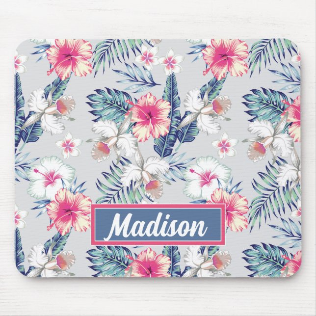 Tropical Orchid Floral Pattern Mouse Pad (Front)