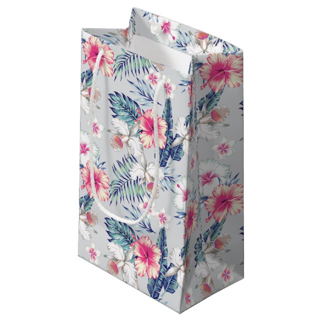 Tropical Orchid Floral Pattern Small Gift Bag (Front Angled)