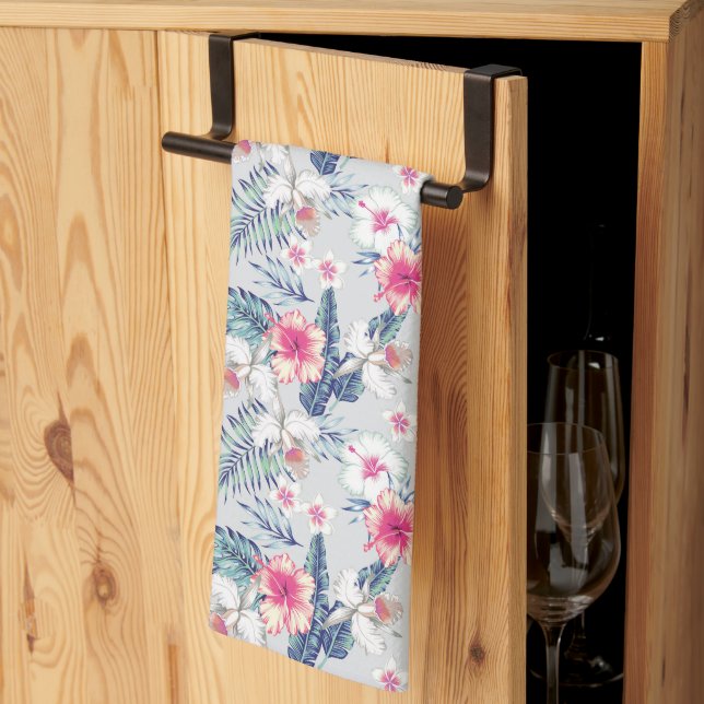 Tropical Orchid Floral Pattern Tea Towel (Thirds Fold)