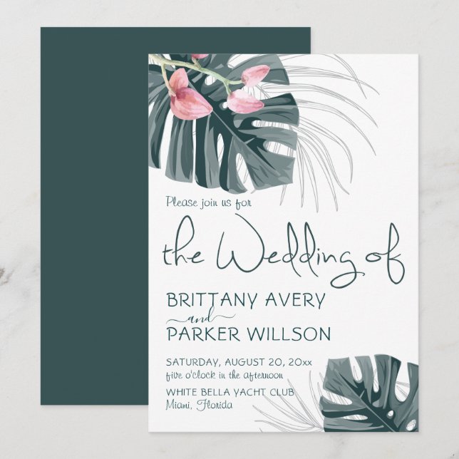 Tropical Orchid Floral Wedding Invitation (Front/Back)