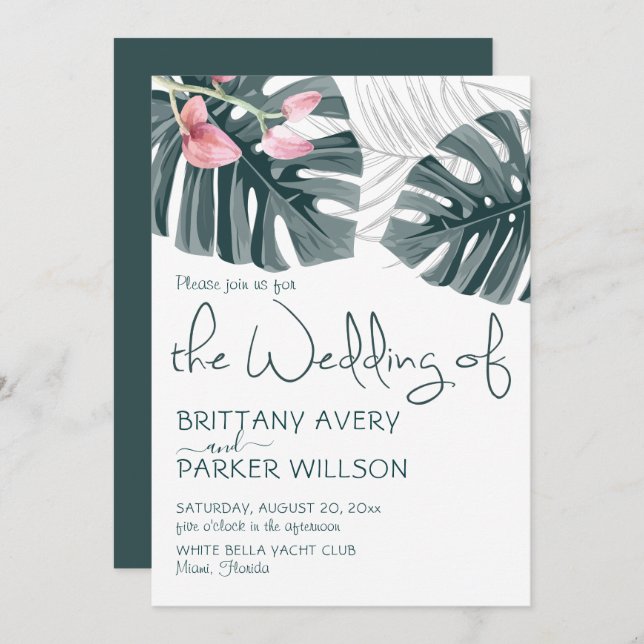 Tropical Orchid Floral Wedding Invitation (Front/Back)