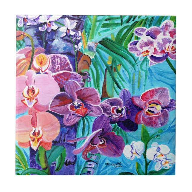 Tropical Orchid Garden from Kauai Hawaii Ceramic Tile (Front)