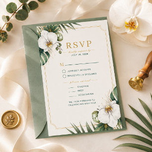 Tropical Orchid Luxury Wedding RSVP Card