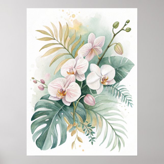 Tropical Orchid Monstera Print | White Orchid. (Front)
