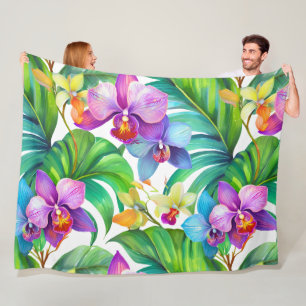 Tropical orchid pattern fleece blanket