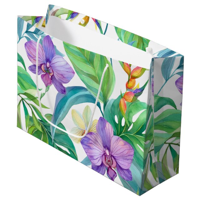 Tropical orchid pattern large gift bag (Front Angled)