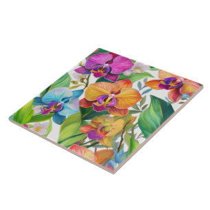 Tropical orchid pattern seamless ceramic tile