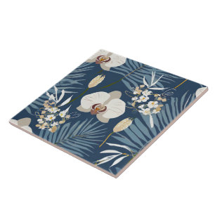 Tropical orchid pattern seamless ceramic tile