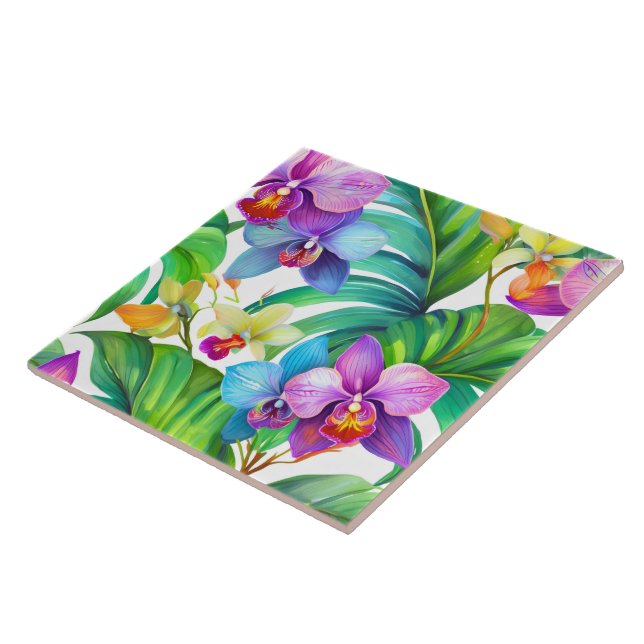 Tropical orchid pattern seamless ceramic tile (Side)
