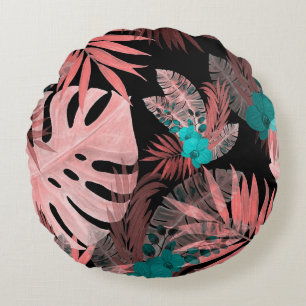 Tropical Orchid Watercolor Seamless Pattern Round Cushion