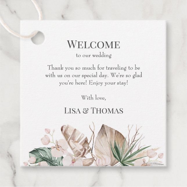 Tropical Orchid Wedding Welcome Gift Tag (Front)