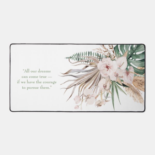 Tropical Orchid with Monstera Custom Quote Desk Mat (Front)
