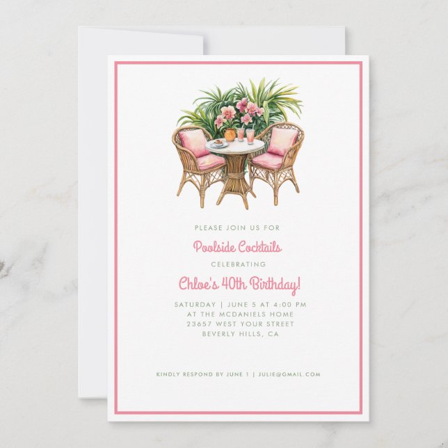 Tropical Orchid with Rattan Chairs | Pool Party I Invitation (Front)