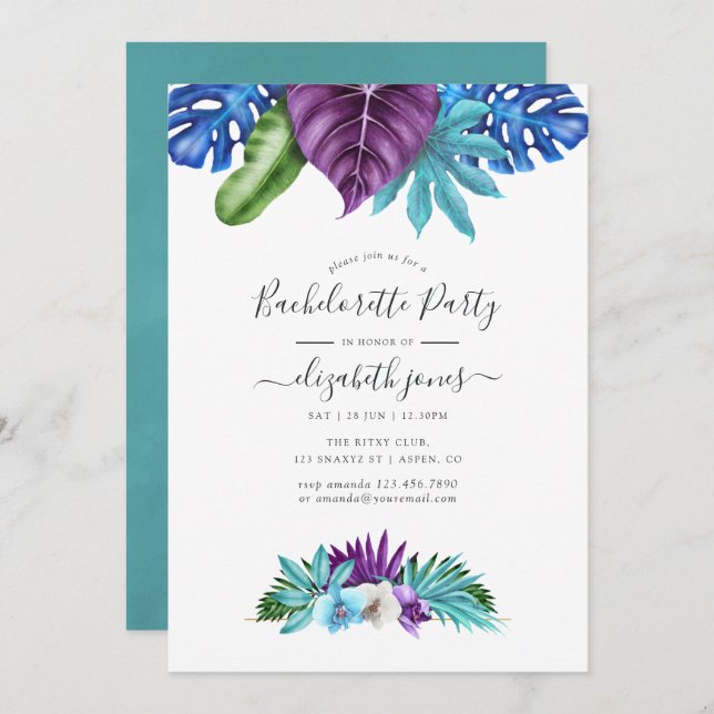 Tropical Orchids Geometric Bachelorette Party Invitation (Front/Back)