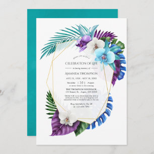 Tropical Orchids Geometric Celebration of Life Inv Invitation