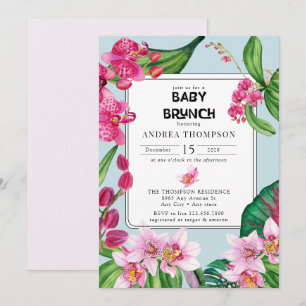 Tropical Orchids Pink Floral Baby Shower Invitation