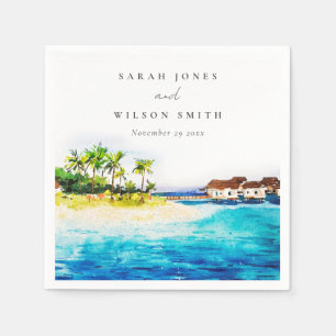 Tropical Overwater Villa Seascape Beach Wedding Napkin