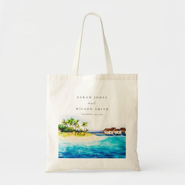 Tropical Overwater Villa Seascape Beach Wedding Tote Bag (Front)
