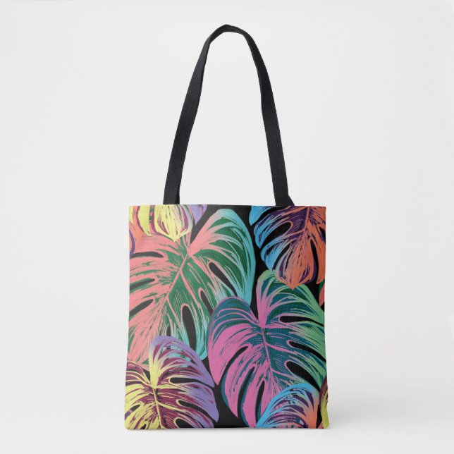 Tropical painted palm leaves tote bag (Front)