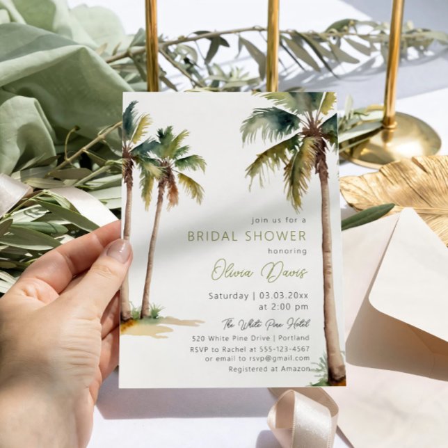 Tropical Palm And Beach Bridal Shower Invitation (Creator Uploaded)