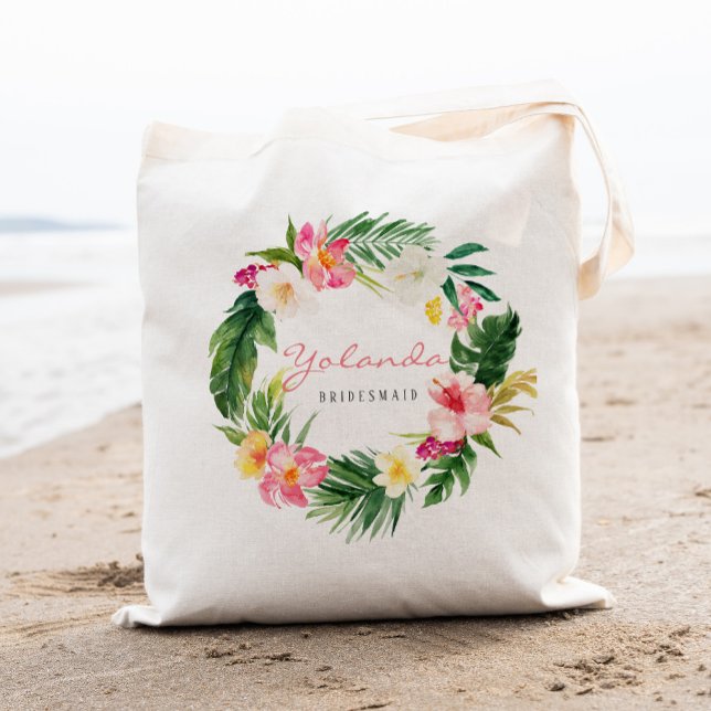 Tropical palm and floral Personalised Bridesmaid Tote Bag (Creator Uploaded)