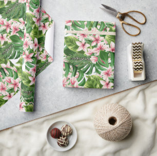 Tropical Palm And Plumeria Flowers Wrapping Paper