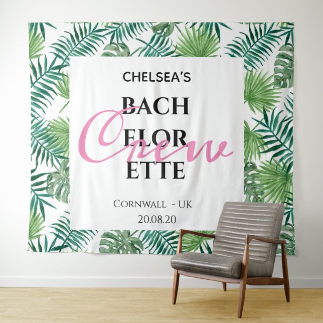 Tropical Palm Bachelorette Crew Party Backdrop Tapestry (In Situ (Horizontal))