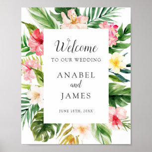 Tropical Palm Banana Leaf Blush Floral Welcome Poster