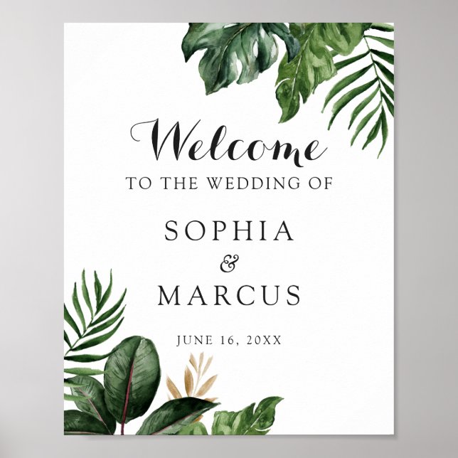 Tropical Palm Banana Leaf Greenery Modern Welcome Poster (Front)