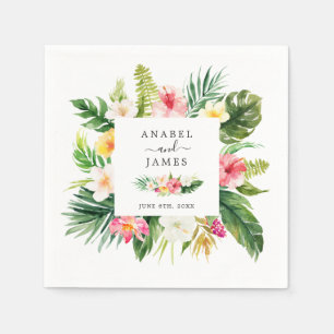 Tropical Palm Banana Leaves Blush Floral Wedding Napkin