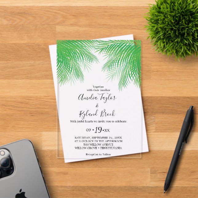 Tropical Palm Beach Acrylic Wedding Invite Invitations (Insitu (Invitation Card))