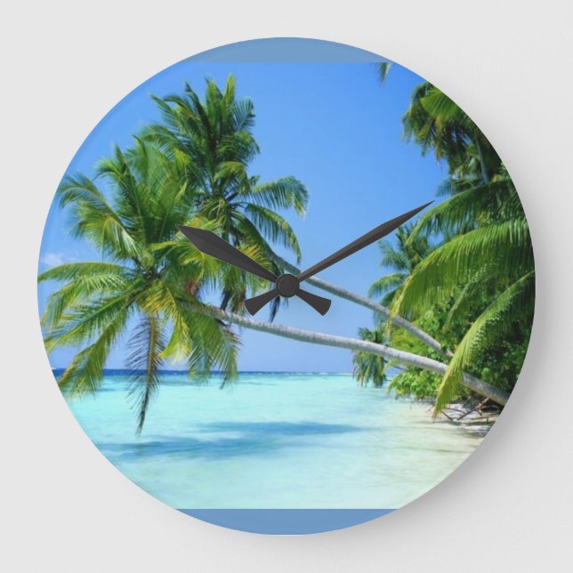 Tropical Palm Beach! Large Clock (Front)