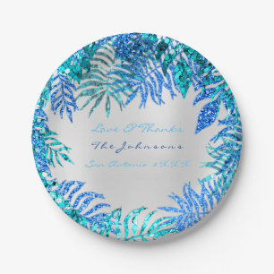 Tropical Palm Beach Ocean Blue Ocean Pink Turqoise Paper Plate