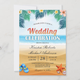 Tropical Palm Beach Summer Wedding Celebration Invitation