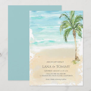 Tropical Palm Beach Watercolor Wedding Invitation