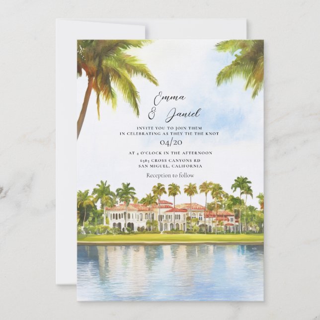 Tropical Palm Beach Wedding Invitation (Front)