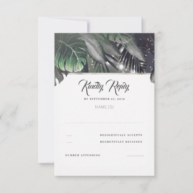 Tropical Palm Beach Wedding RSVP Card (Front)