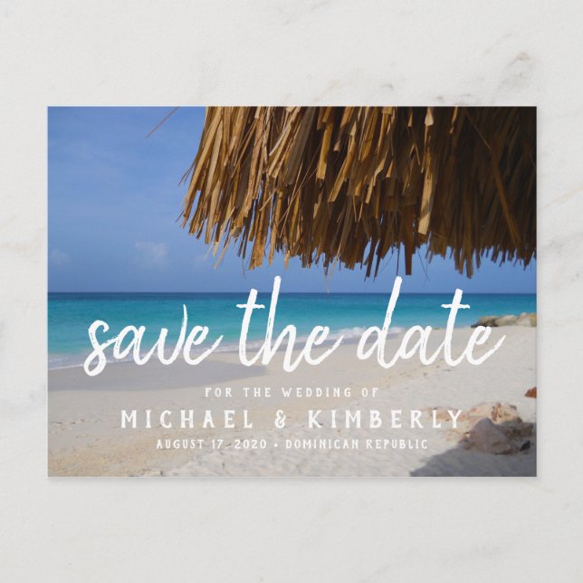 Tropical Palm Beach Wedding Save the Date Announcement Postcard (Front)