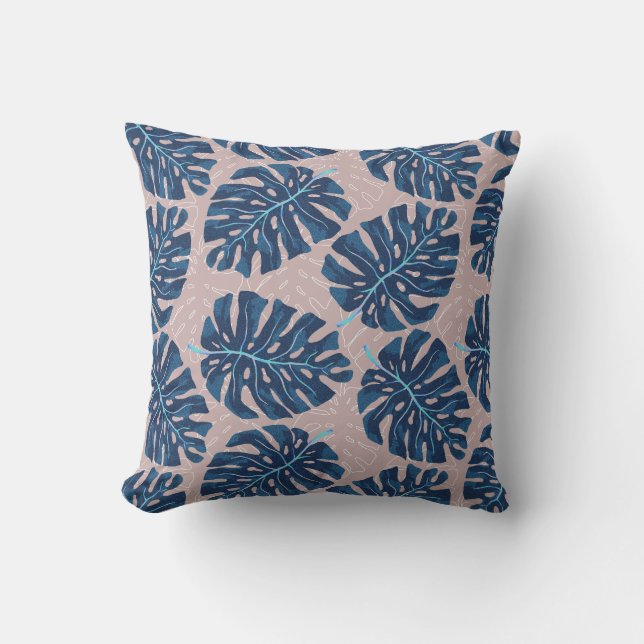 Tropical Palm Blue Grey Cushion (Front)