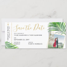 Tropical Palm Boarding Pass Photo Save the Date