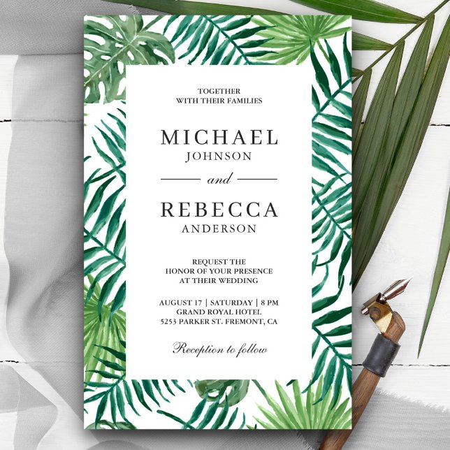 Tropical Palm Budget Wedding Invitation (Creator Uploaded)