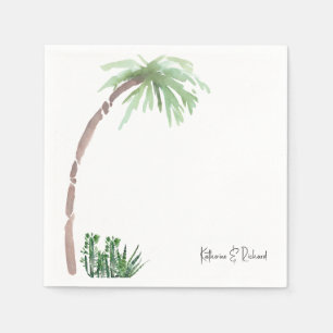 Tropical Palm Cactus Wedding Script Names Cocktail Napkin