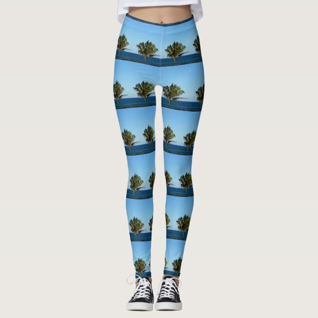 Tropical Palm Coastal Daydream Pattern Design Leggings (Front)