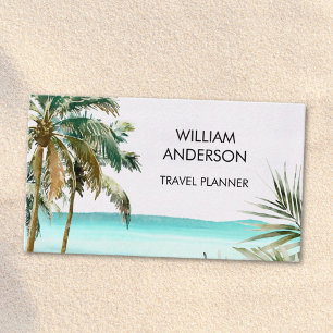 Tropical Palm Coconut Tree Leaves Blue Beach Business Card