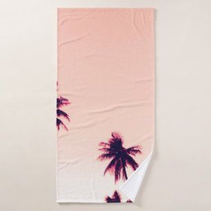 Tropical palm coconut trees on sunset sky nature b bath towel