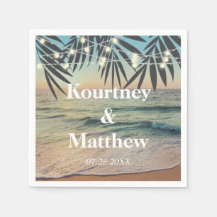 Tropical Palm Custom Wedding Beach String Lights Napkin