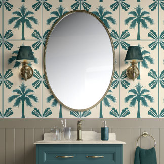 Tropical Palm Escape - Green, Beige - Coastal Wallpaper