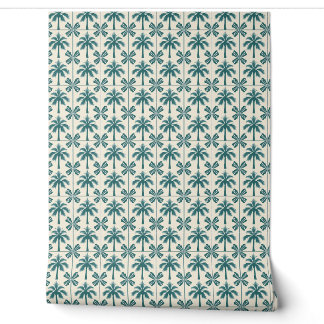Tropical Palm Escape Mini - Green, Beige - Coastal Wallpaper