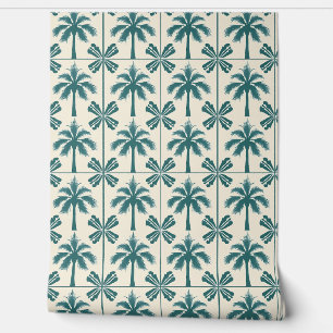 Tropical Palm Escape Petite Green, Beige - Coastal Wallpaper