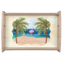 Tropical Palm Flamingo Beach Serving Tray